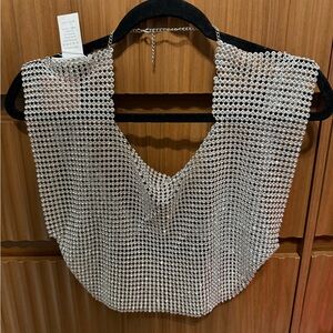 NEW NWT Miss Lola Shimmering‎ Silver Top One Size over new